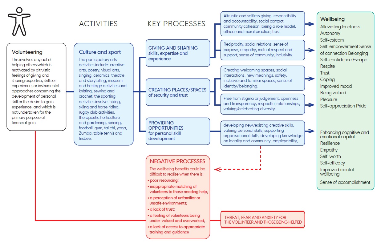 Process map showing the pathways of impact for reducing loneliness and improving wellbeing