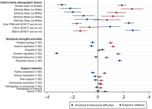 Figure 1. Regression coefficients predicting mental illness and subjective wellbeing