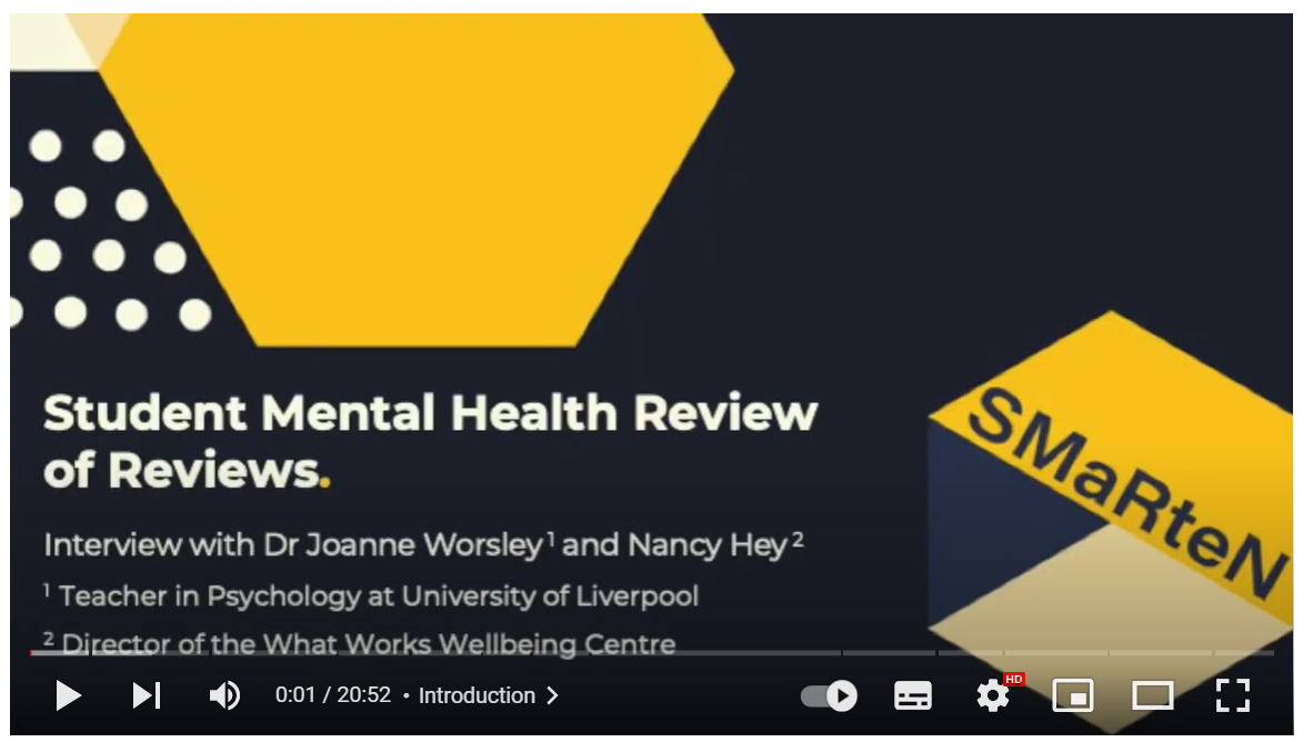 Student mental health review of reviews: Nancy Hey interviewed for SMaRteN